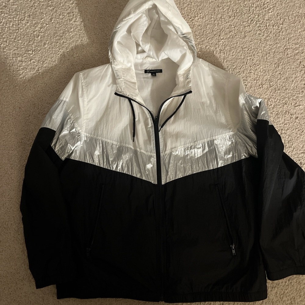 INC International Concepts Black /White and Silver Windbreaker